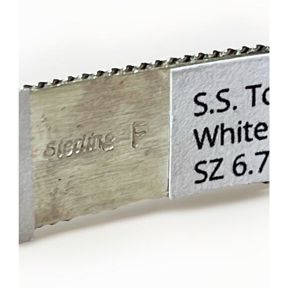 Navajo Handmade Sterling Silver White Buffalo Inlay Cuff Bracelet by F Yazzie - Picture 11 of 16